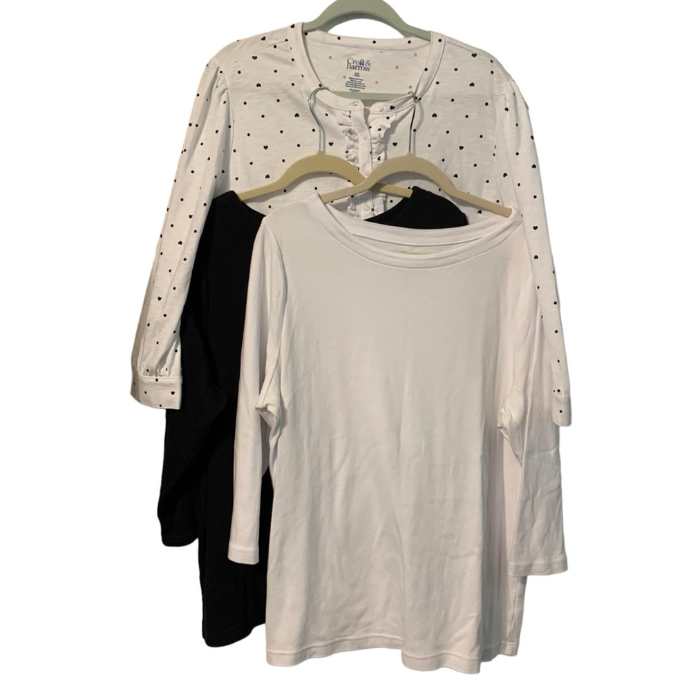 Croft & Barrow Black White Cotton Long Sleeve XXL Ladies Top Lot of 3